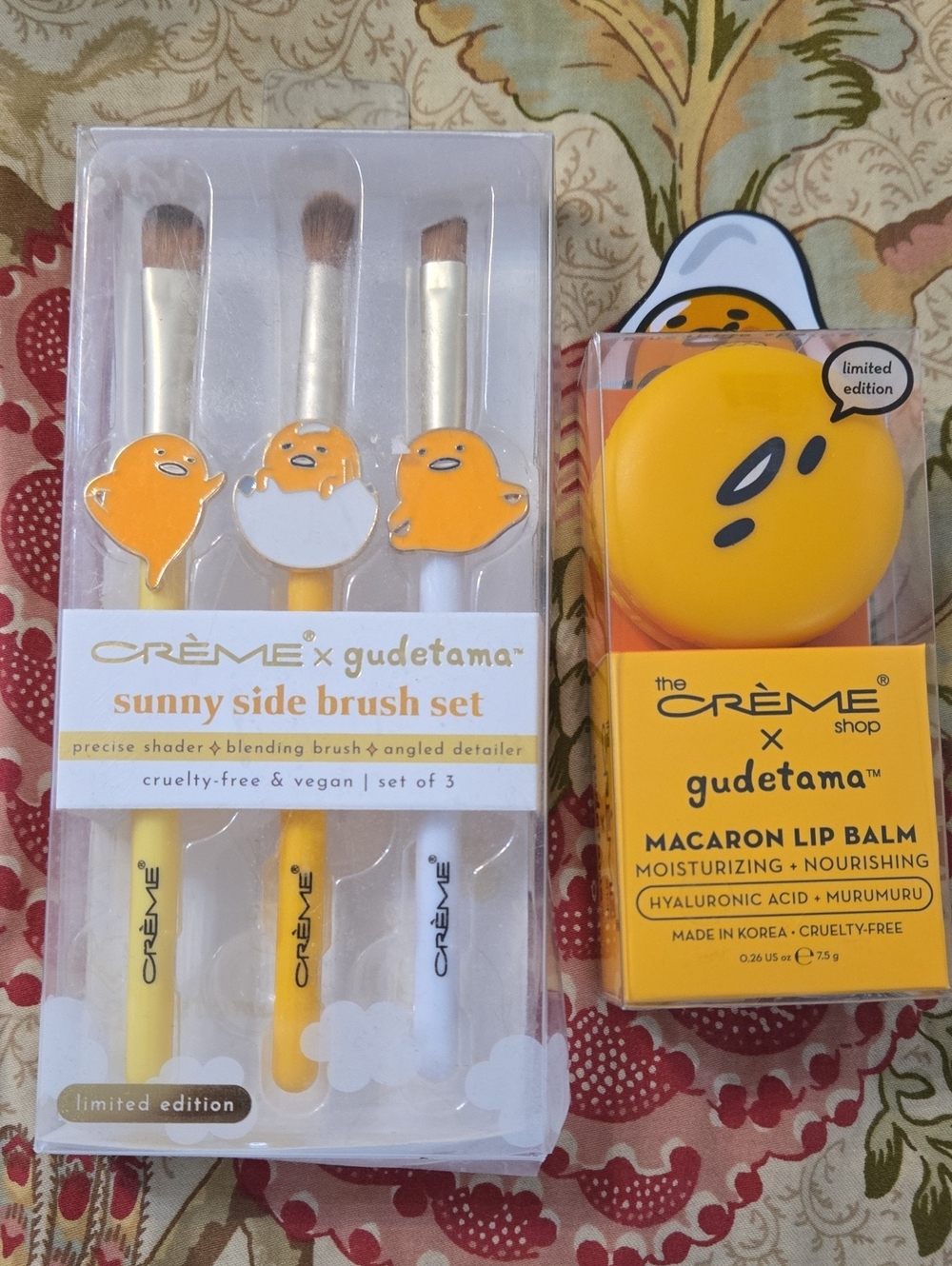 The Crème x Gudetama Sunny Side Brush Set & Macaron Lip Balm - Yellow Limited Ed